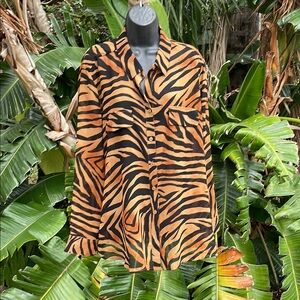 Chico semi sheer animal, print button down blouse